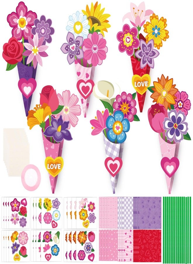 FOIMAS 24 Sets Flower Bouquet Craft Kit Make Your Own Flower Bouquet Craft for Valentine's Day Mother's Day Teacher Appreciation Home Spring Holiday Party Fun Activities - Image 1